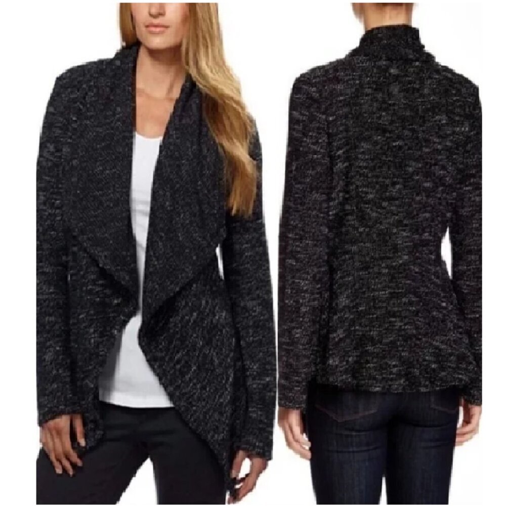 BNCI by Blanc Noir Women's Tweed Drape Front‎ Shawl Collar Cardigan Sweater Sz M